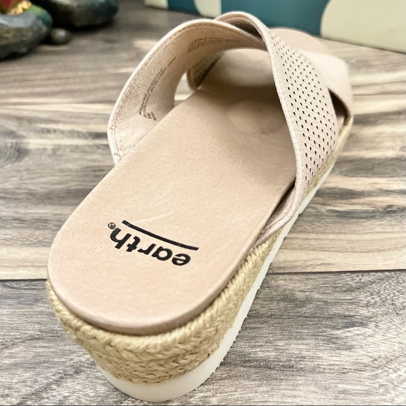 Earth Modena Marigold Espadrille Platform Wedge Slide Sandal 8M Blush Leather - Picture 9 of 11